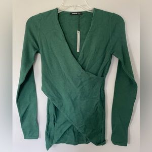 Patty Boutik Green Cross Wrap Sweater Top